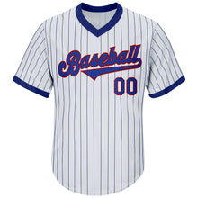 Load image into Gallery viewer, Custom White Royal Strip Royal-Red Authentic Throwback Rib-Knit Baseball Jersey Shirt
