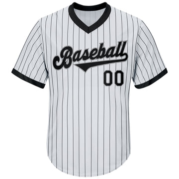 Custom White Black Strip Black-Gray Authentic Throwback Rib-Knit Baseball Jersey Shirt