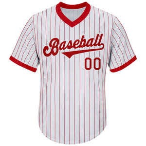 Custom White Red Strip Red-White Authentic Throwback Rib-Knit Baseball Jersey Shirt