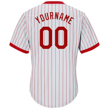 Load image into Gallery viewer, Custom White Red Strip Red-White Authentic Throwback Rib-Knit Baseball Jersey Shirt
