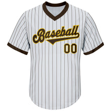 Load image into Gallery viewer, Custom White Brown Strip Brown-Gold Authentic Throwback Rib-Knit Baseball Jersey Shirt
