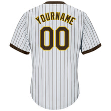 Load image into Gallery viewer, Custom White Brown Strip Brown-Gold Authentic Throwback Rib-Knit Baseball Jersey Shirt
