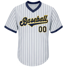 Load image into Gallery viewer, Custom White Navy Strip Navy-Gold Authentic Throwback Rib-Knit Baseball Jersey Shirt
