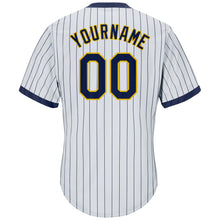 Load image into Gallery viewer, Custom White Navy Strip Navy-Gold Authentic Throwback Rib-Knit Baseball Jersey Shirt
