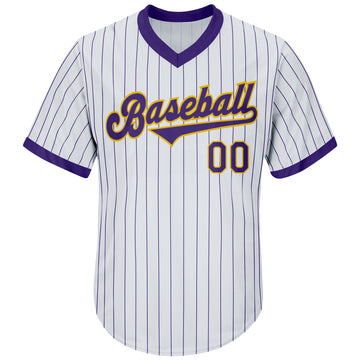 Custom White Purple Strip Purple-Gold Authentic Throwback Rib-Knit Baseball Jersey Shirt