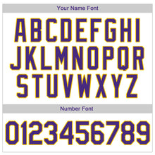 Load image into Gallery viewer, Custom White Purple Strip Purple-Gold Authentic Throwback Rib-Knit Baseball Jersey Shirt
