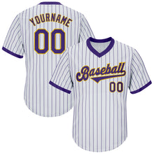 Load image into Gallery viewer, Custom White Purple Strip Purple-Gold Authentic Throwback Rib-Knit Baseball Jersey Shirt
