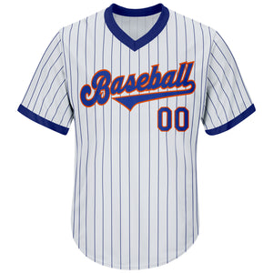 Custom White Royal Strip Royal-Orange Authentic Throwback Rib-Knit Baseball Jersey Shirt