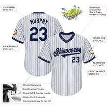 Load image into Gallery viewer, Custom White Navy Strip Navy-Gray Authentic Throwback Rib-Knit Baseball Jersey Shirt
