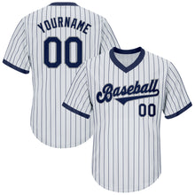 Load image into Gallery viewer, Custom White Navy Strip Navy-Gray Authentic Throwback Rib-Knit Baseball Jersey Shirt
