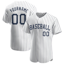 Load image into Gallery viewer, Custom White Navy Strip Navy Authentic Baseball Jersey
