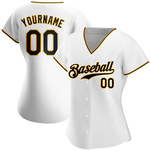 Custom White Black-Gold Authentic Baseball Jersey