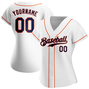 Custom White Navy-Orange Authentic Baseball Jersey