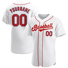 Load image into Gallery viewer, Custom White Red-Navy Authentic Baseball Jersey
