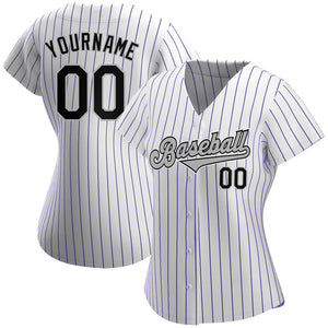 Custom White Purple Strip Black-Gray Authentic Baseball Jersey