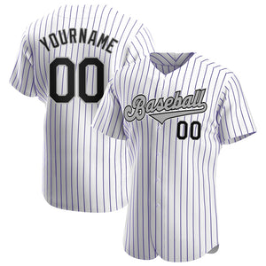 Custom White Purple Strip Black-Gray Authentic Baseball Jersey