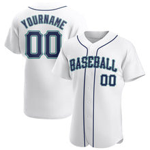 Load image into Gallery viewer, Custom White Navy-Aqua Authentic Baseball Jersey
