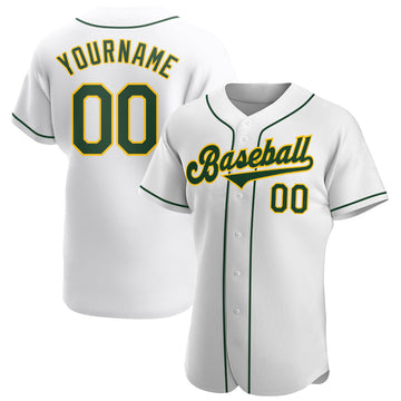 Custom White Green-Gold Authentic Baseball Jersey