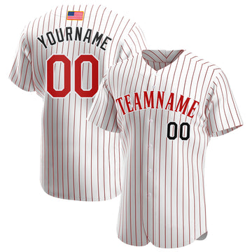 Custom White Red Strip Red-Black Authentic American Flag Fashion Baseball Jersey