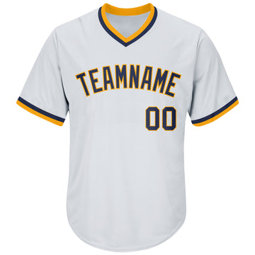 Custom White Navy-Gold Authentic Throwback Rib-Knit Baseball Jersey Shirt