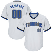 Load image into Gallery viewer, Custom White Blue-Black Authentic Throwback Rib-Knit Baseball Jersey Shirt
