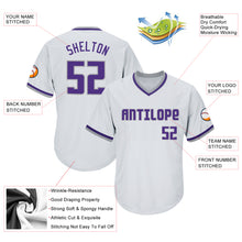 Load image into Gallery viewer, Custom White Purple-Gray Authentic Throwback Rib-Knit Baseball Jersey Shirt
