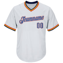 Load image into Gallery viewer, Custom White Blue-Orange Authentic Throwback Rib-Knit Baseball Jersey Shirt
