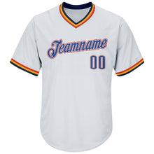 Load image into Gallery viewer, Custom White Blue-Orange Authentic Throwback Rib-Knit Baseball Jersey Shirt
