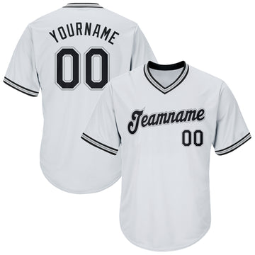 Custom White Black-Gray Authentic Throwback Rib-Knit Baseball Jersey Shirt