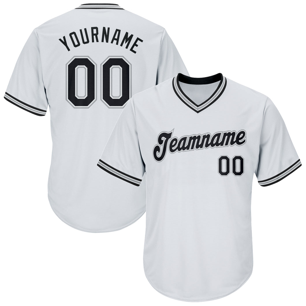 Custom White Black-Gray Authentic Throwback Rib-Knit Baseball Jersey Shirt