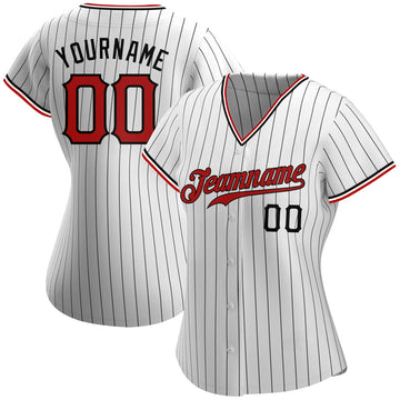 Custom White Black Strip Red-Black Authentic Baseball Jersey