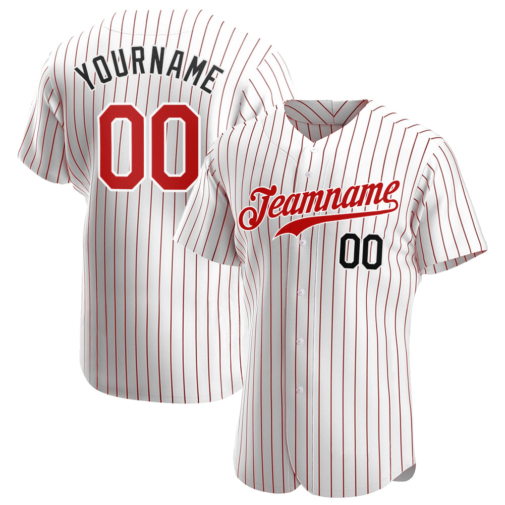Custom White Red Strip Red-Black Authentic Baseball Jersey