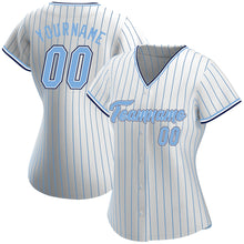 Load image into Gallery viewer, Custom White Light Blue Strip Light Blue-Navy Authentic Baseball Jersey
