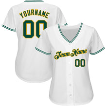 Load image into Gallery viewer, Custom White Green-Gold Authentic Baseball Jersey

