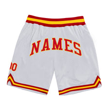 Load image into Gallery viewer, Custom White Red-Gold Authentic Throwback Basketball Shorts
