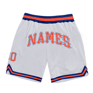 Custom White Orange-Royal Authentic Throwback Basketball Shorts