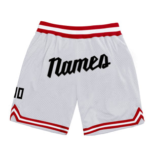 Custom White Black-Red Authentic Throwback Basketball Shorts