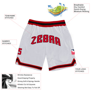 Custom White Red-Black Authentic Throwback Basketball Shorts