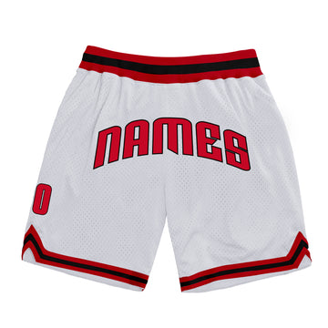 Custom White Red-Black Authentic Throwback Basketball Shorts