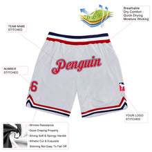 Load image into Gallery viewer, Custom White Red-Navy Authentic Throwback Basketball Shorts
