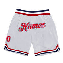 Load image into Gallery viewer, Custom White Red-Navy Authentic Throwback Basketball Shorts
