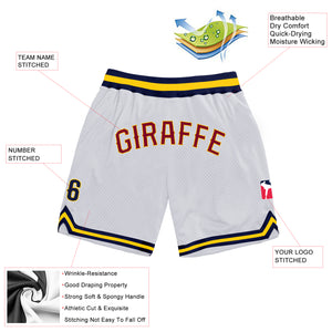 Custom White Maroon-Gold Authentic Throwback Basketball Shorts