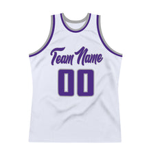 Load image into Gallery viewer, Custom White Purple-Silver Gray Authentic Throwback Basketball Jersey
