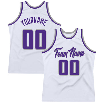 Custom White Purple-Silver Gray Authentic Throwback Basketball Jersey