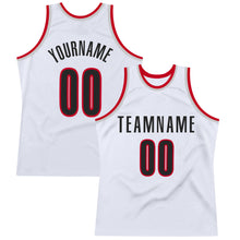 Load image into Gallery viewer, Custom White Black-Red Authentic Throwback Basketball Jersey
