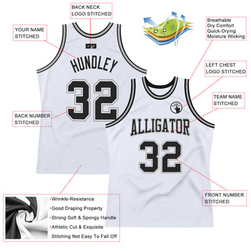 Custom White Black-Silver Gray Authentic Throwback Basketball Jersey