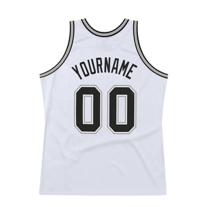 Custom White Black-Silver Gray Authentic Throwback Basketball Jersey