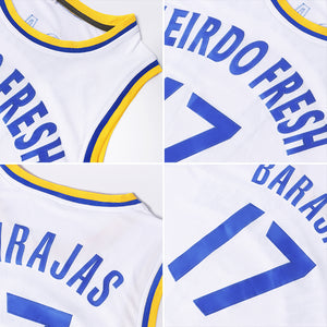 Custom White Blue-Navy Authentic Throwback Basketball Jersey