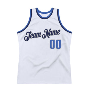 Custom White Blue-Navy Authentic Throwback Basketball Jersey