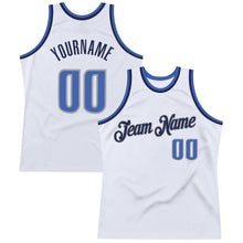 Load image into Gallery viewer, Custom White Blue-Navy Authentic Throwback Basketball Jersey
